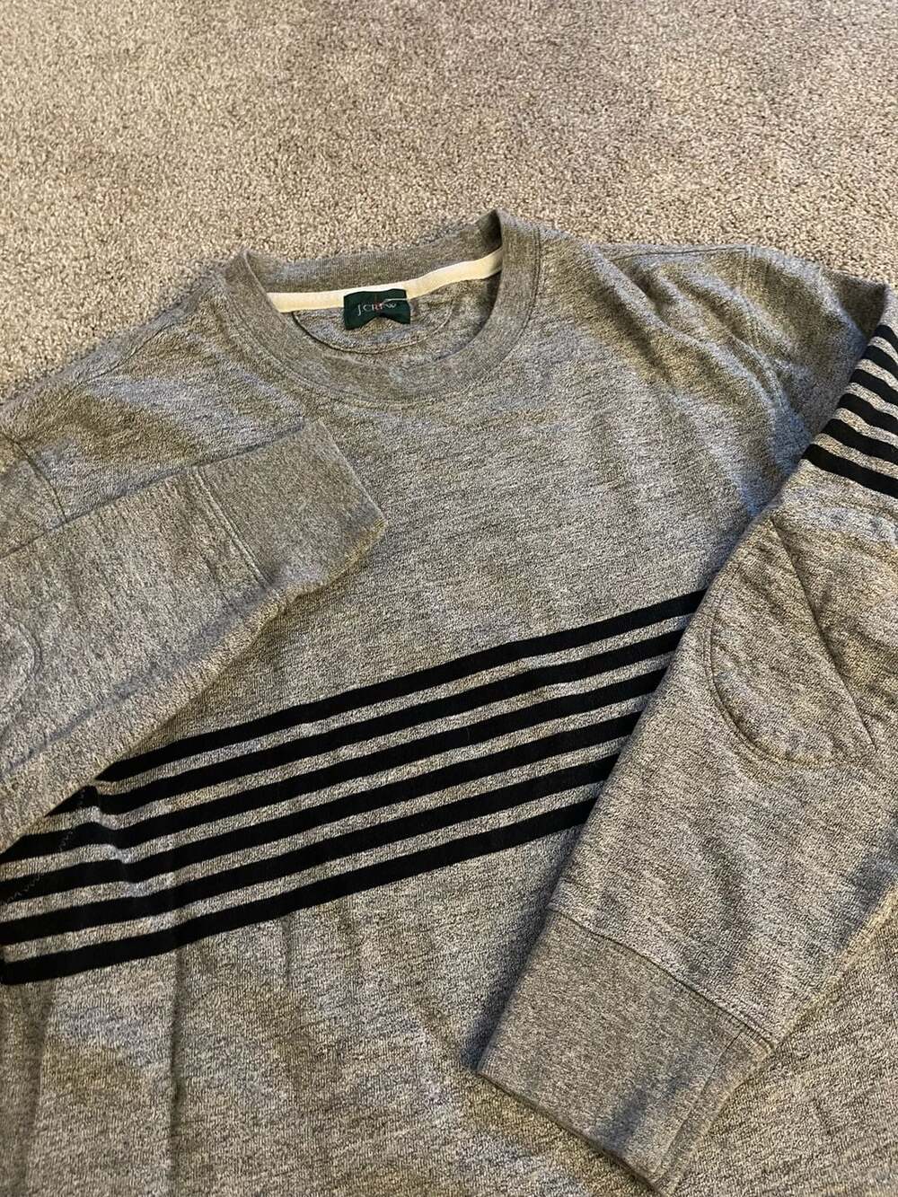 J. Crew Gray Striped Long Sleeve Crewneck Pullover Sweatshirt